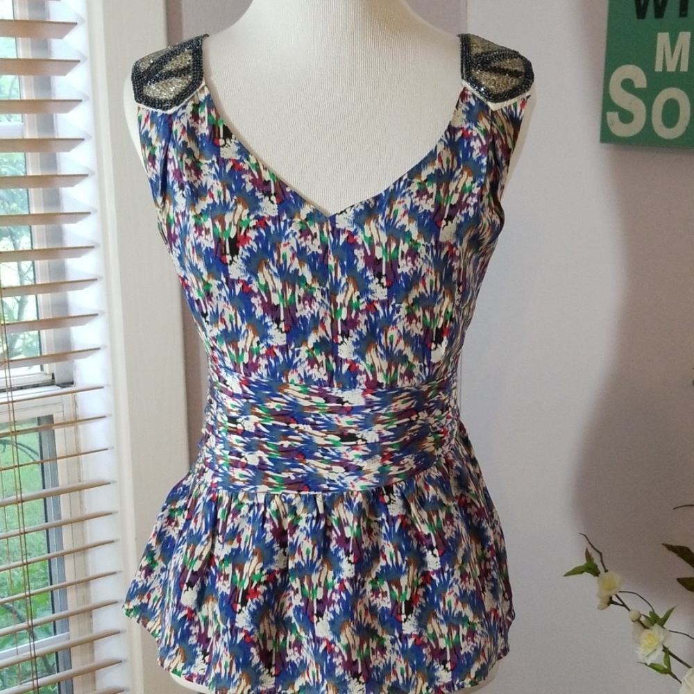 Anthropologie Silk Beaded Blouse